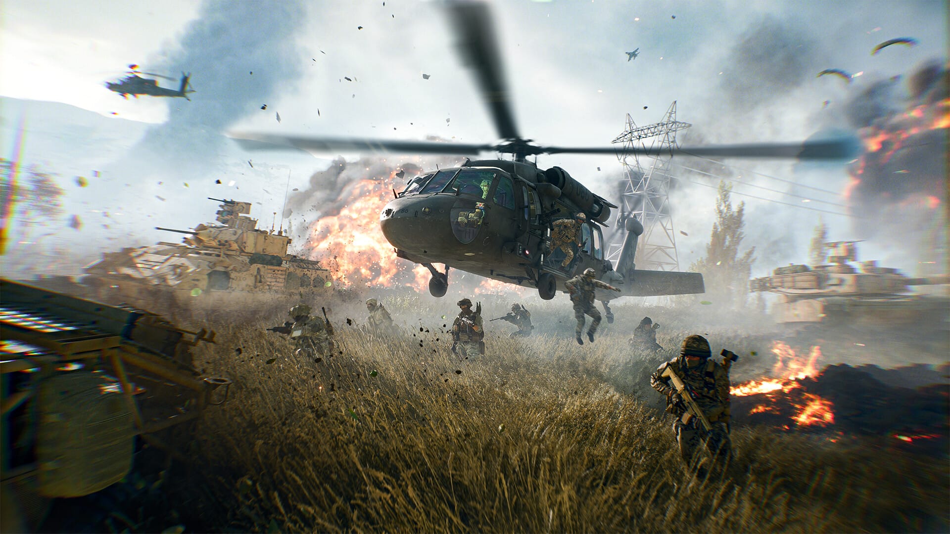 Солдаты спускаются по веревкам с зависшего военного вертолета Battlefield 6