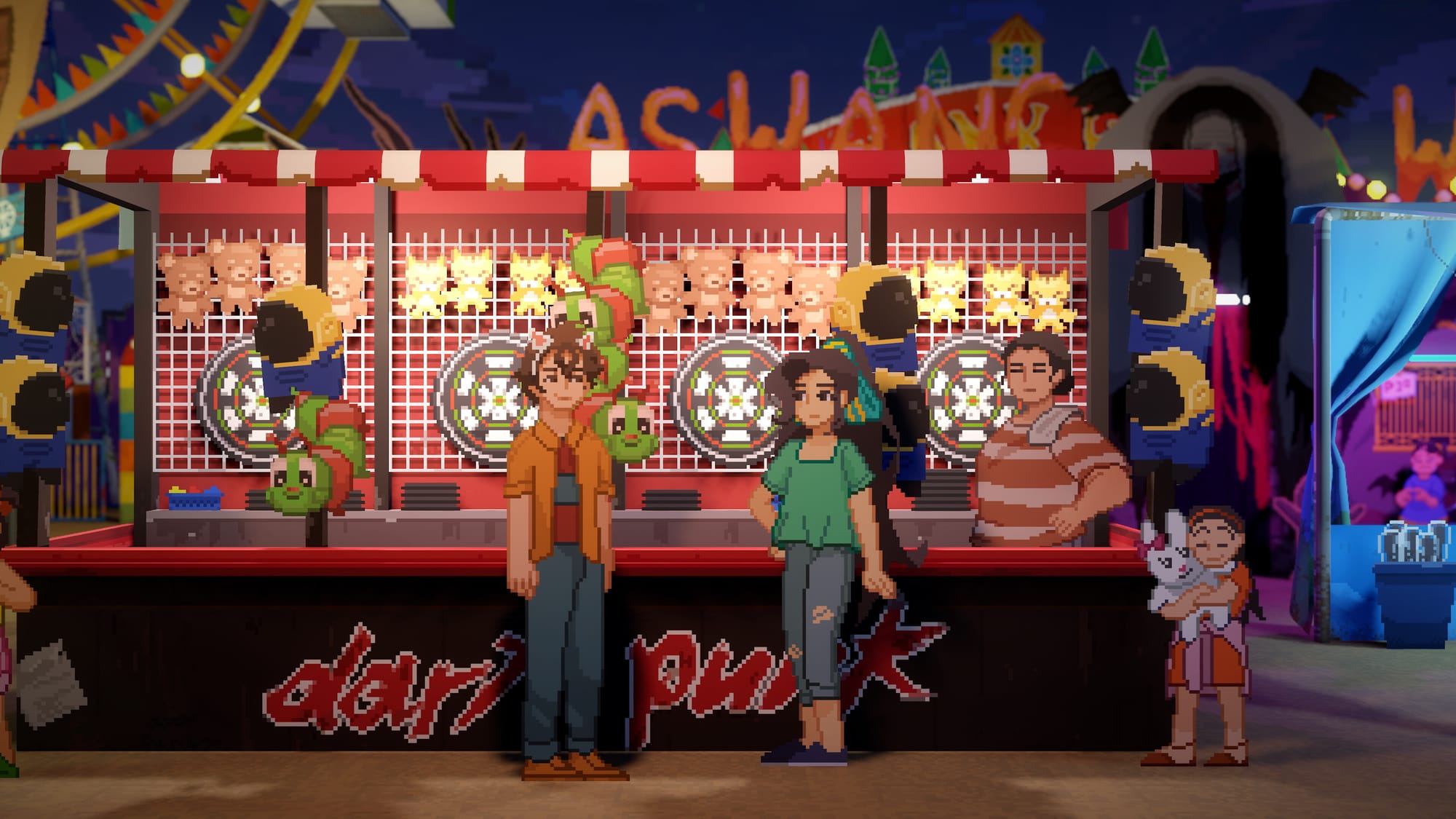 Персонажи Until Then стоят перед аттракционом