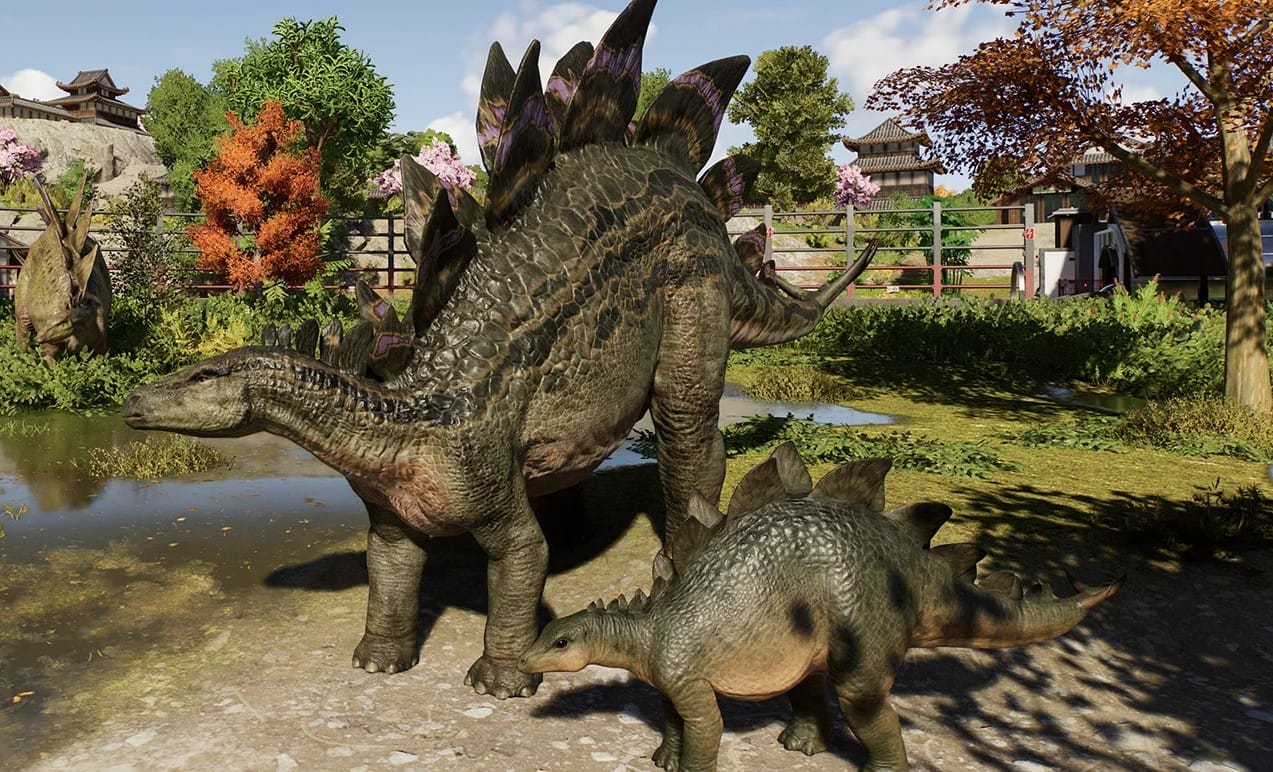 Парочка Стегозавров в вольере Jurassic World Evolution 3