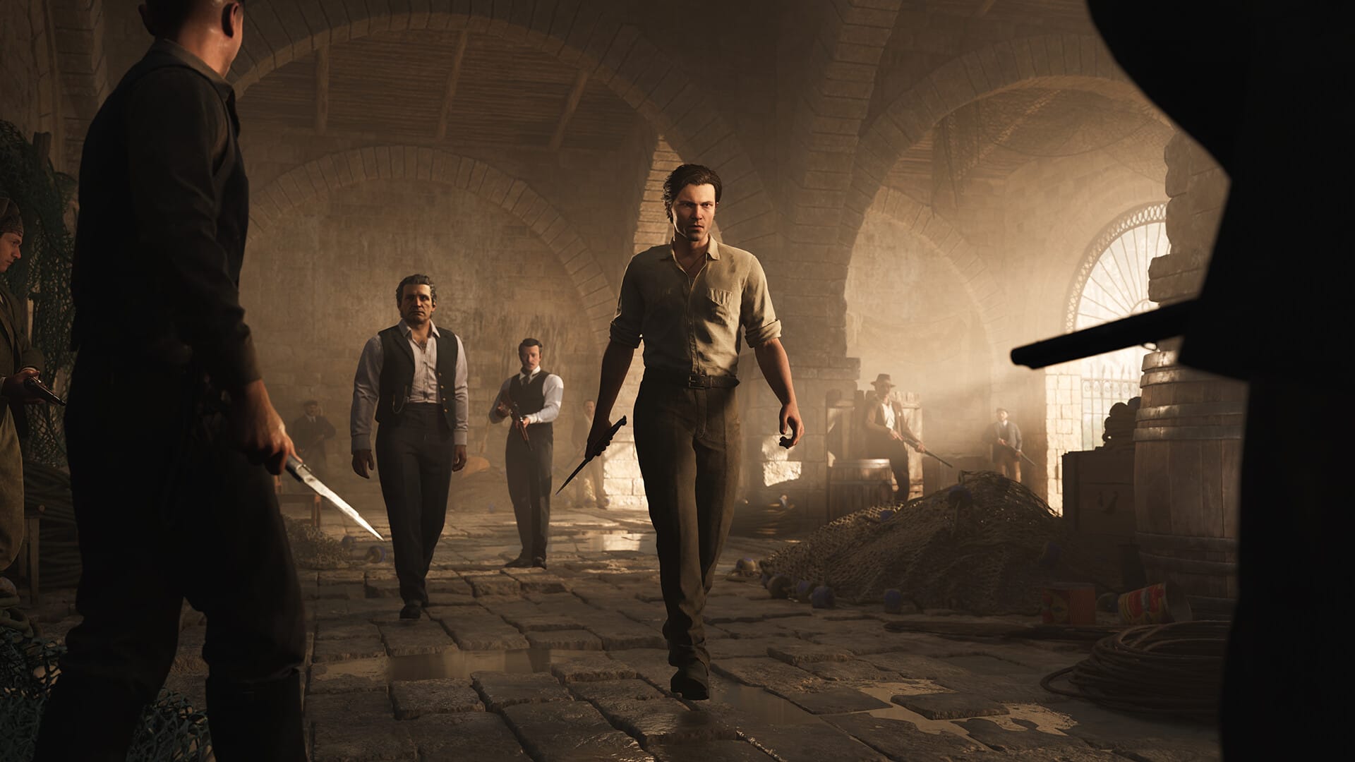 Mafia: The Old Country сюжетная сцена нож против винтовки