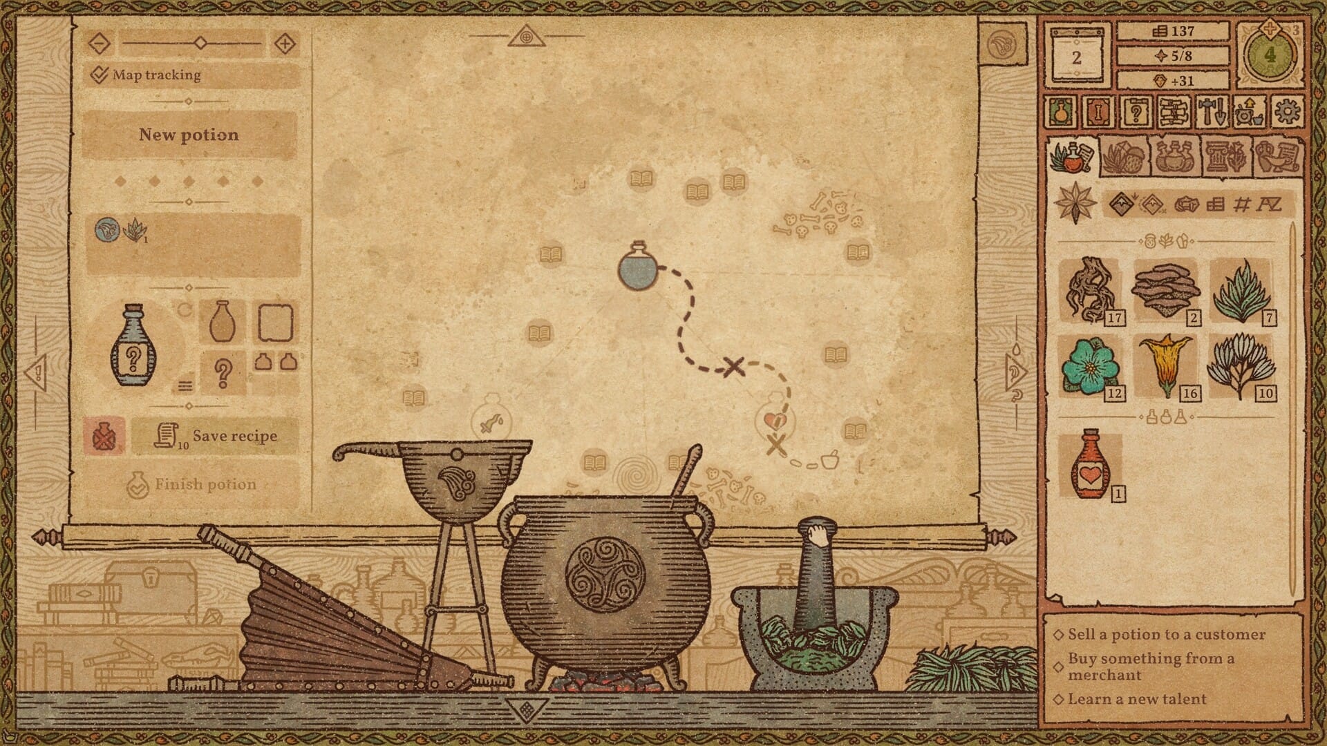 Potion Craft: Alchemist Simulator интерфейс варения зелья