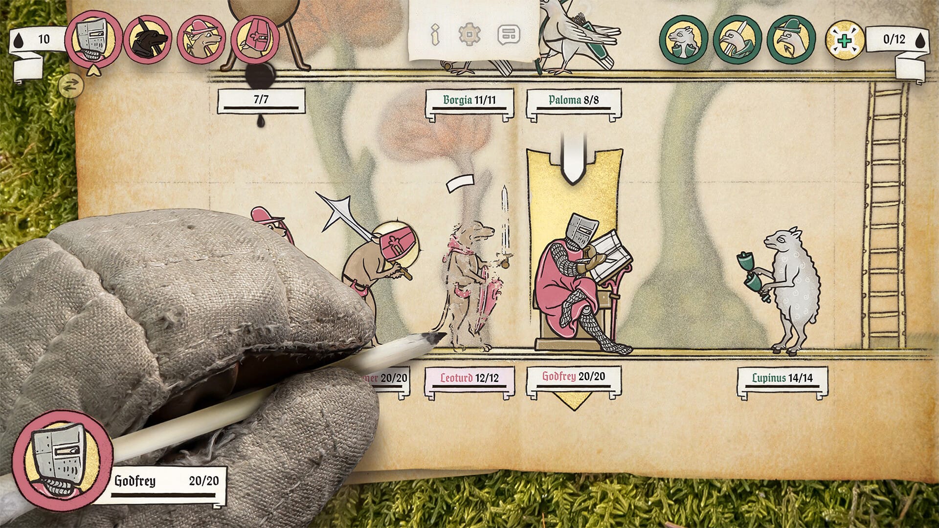 рука в перчатке дорисовывает персонажа в Inkulinati