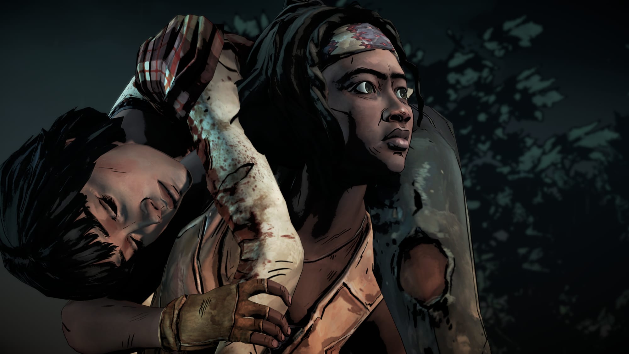 персонаж несет раненного The Walking Dead: The Telltale Definitive Series