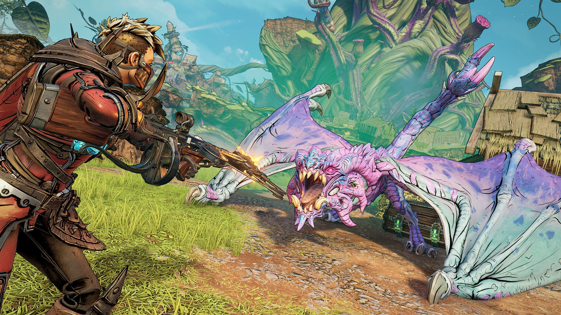 сюжетная сцена встречи с летающим драконом Tiny Tina's Wonderlands