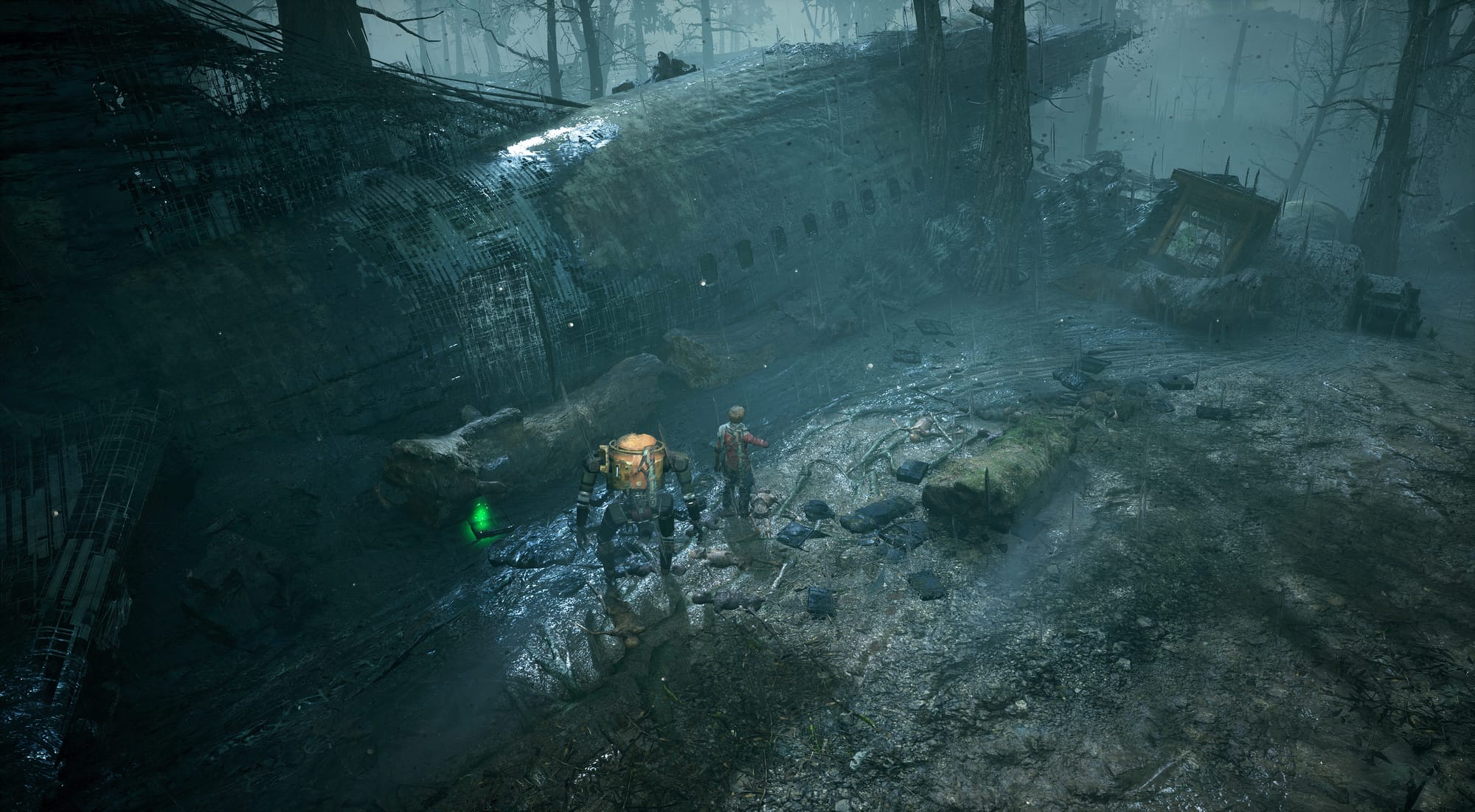 персонажи нашли разрушенный самолет Miasma Chronicles