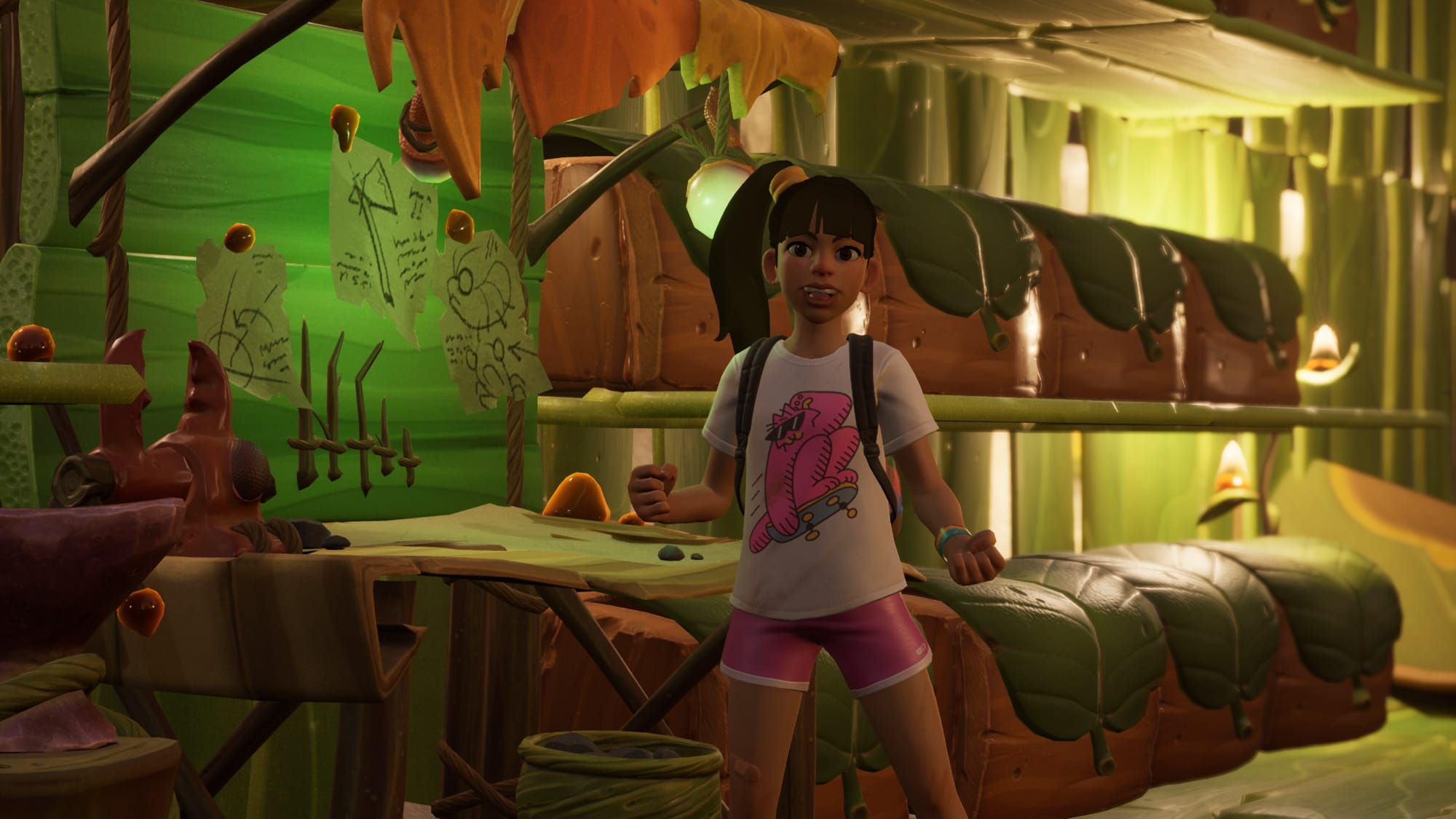 девочка сушит листочки в Grounded