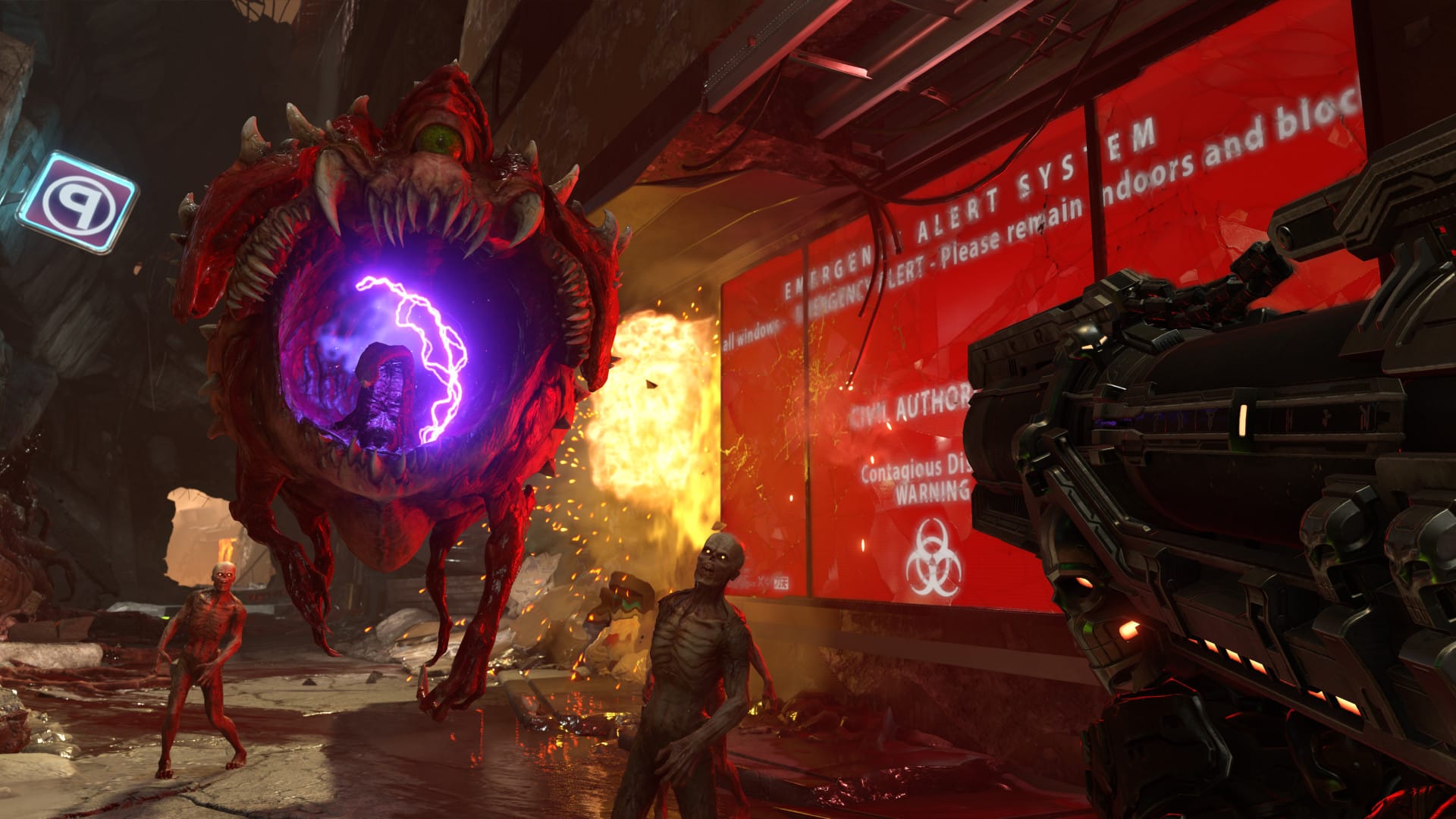 Какодемон нападает и получает заряд DOOM Eternal