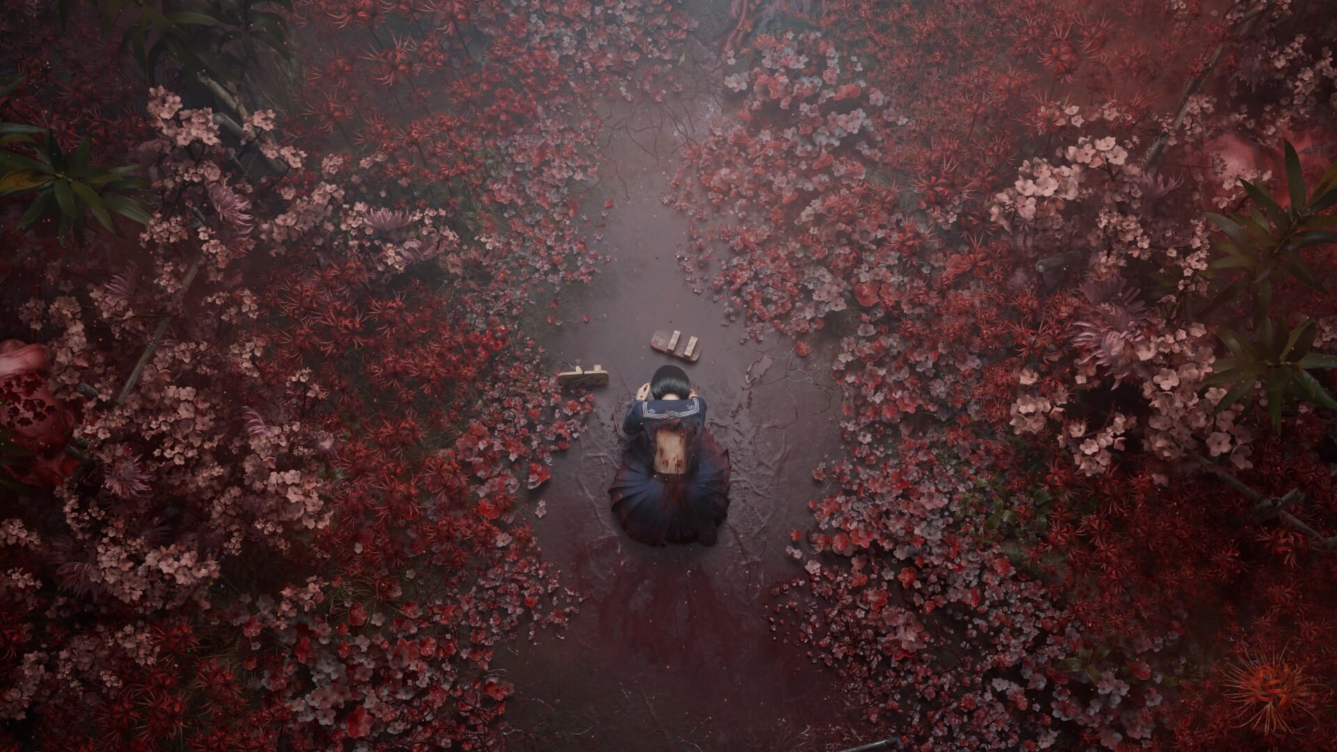  героиня Silent Hill f в цветах