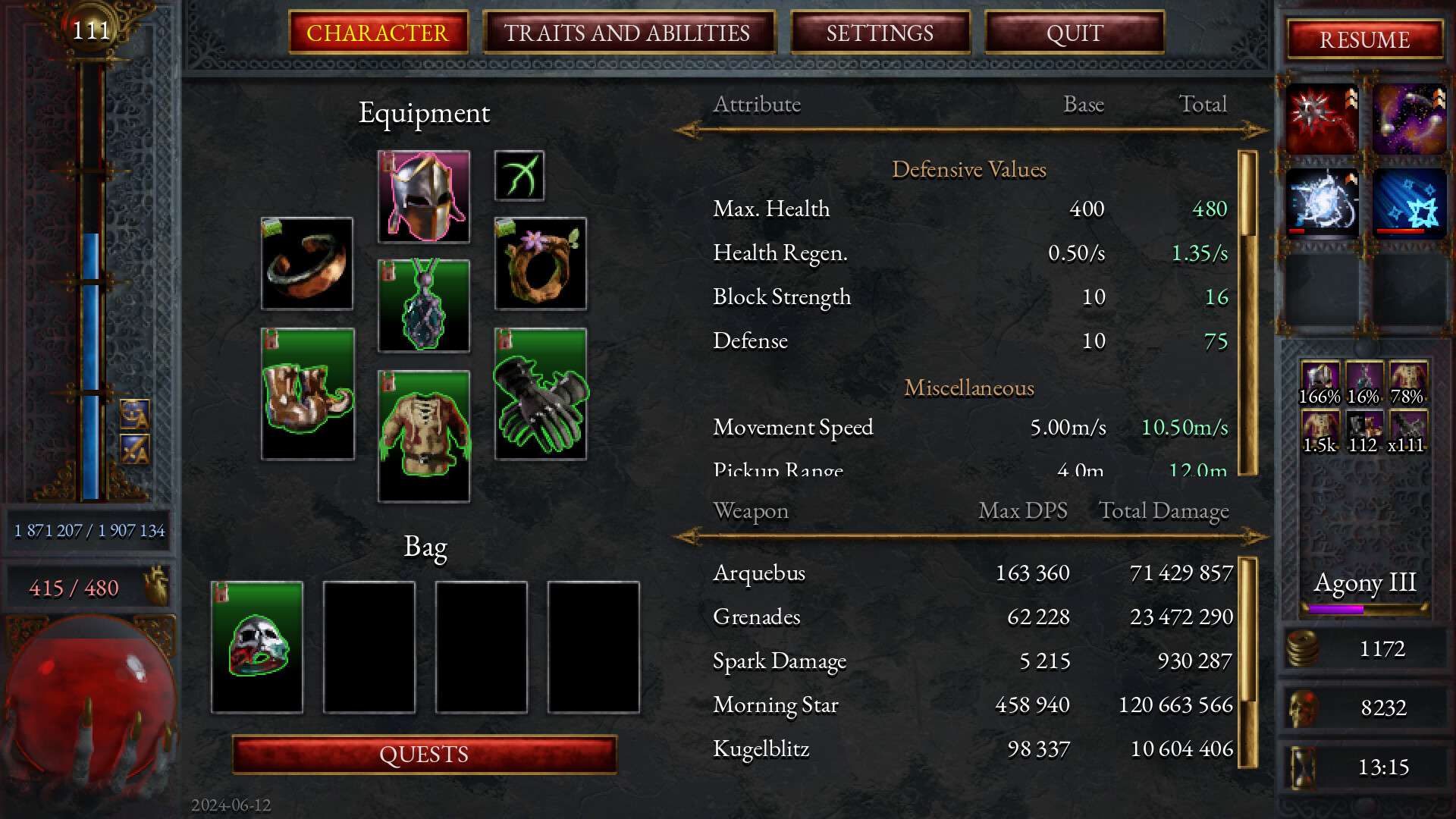 прокачка персонажа Halls of Torment интерфейс