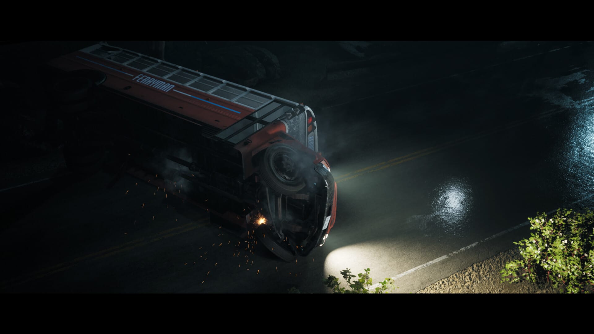 перевернутый автобус на шоссе The Dark Pictures Anthology: Little Hope