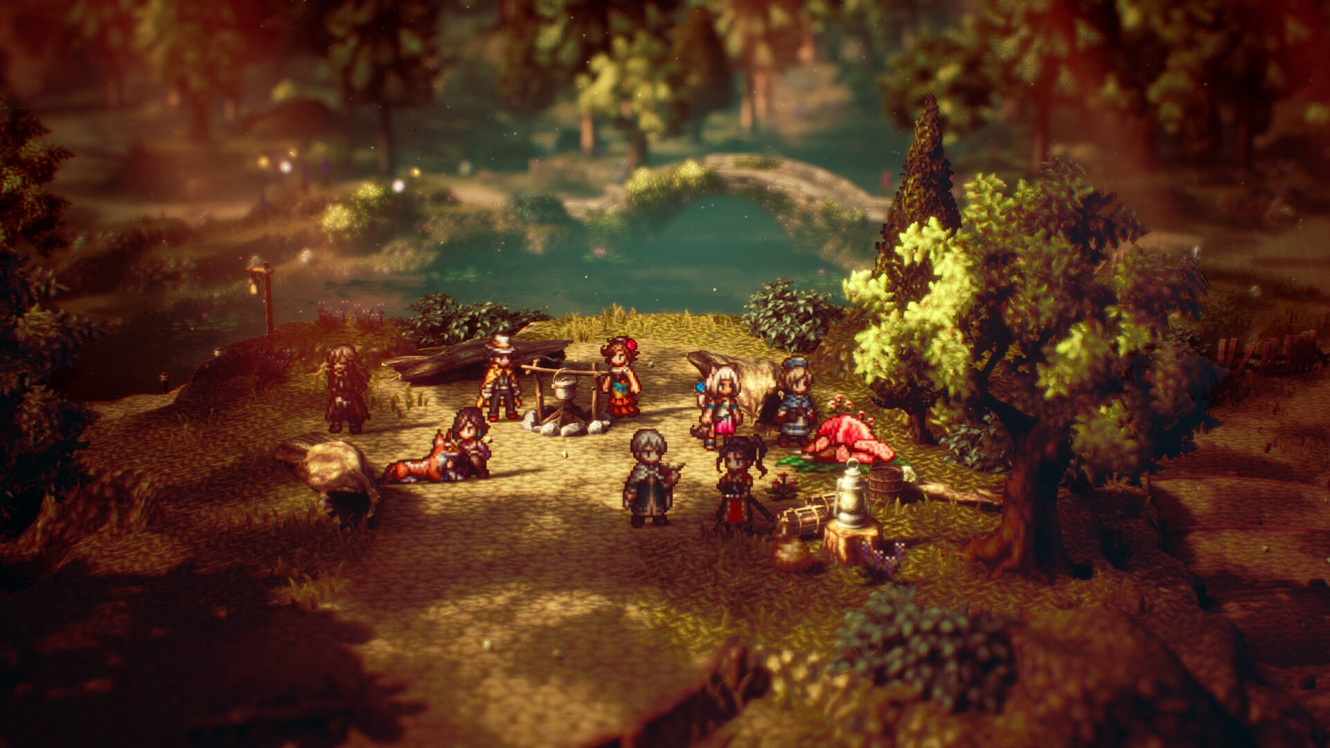 герои собрались на ночлежку Octopath Traveler 2