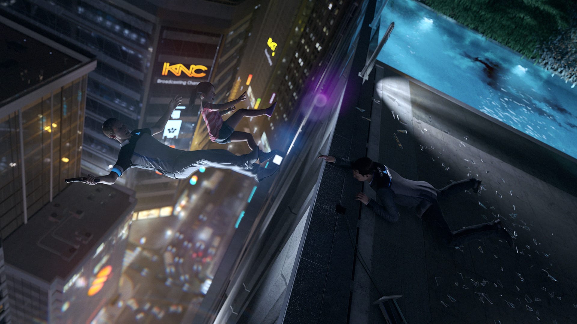 герои сражаются на крыше небоскреба Detroit: Become Human