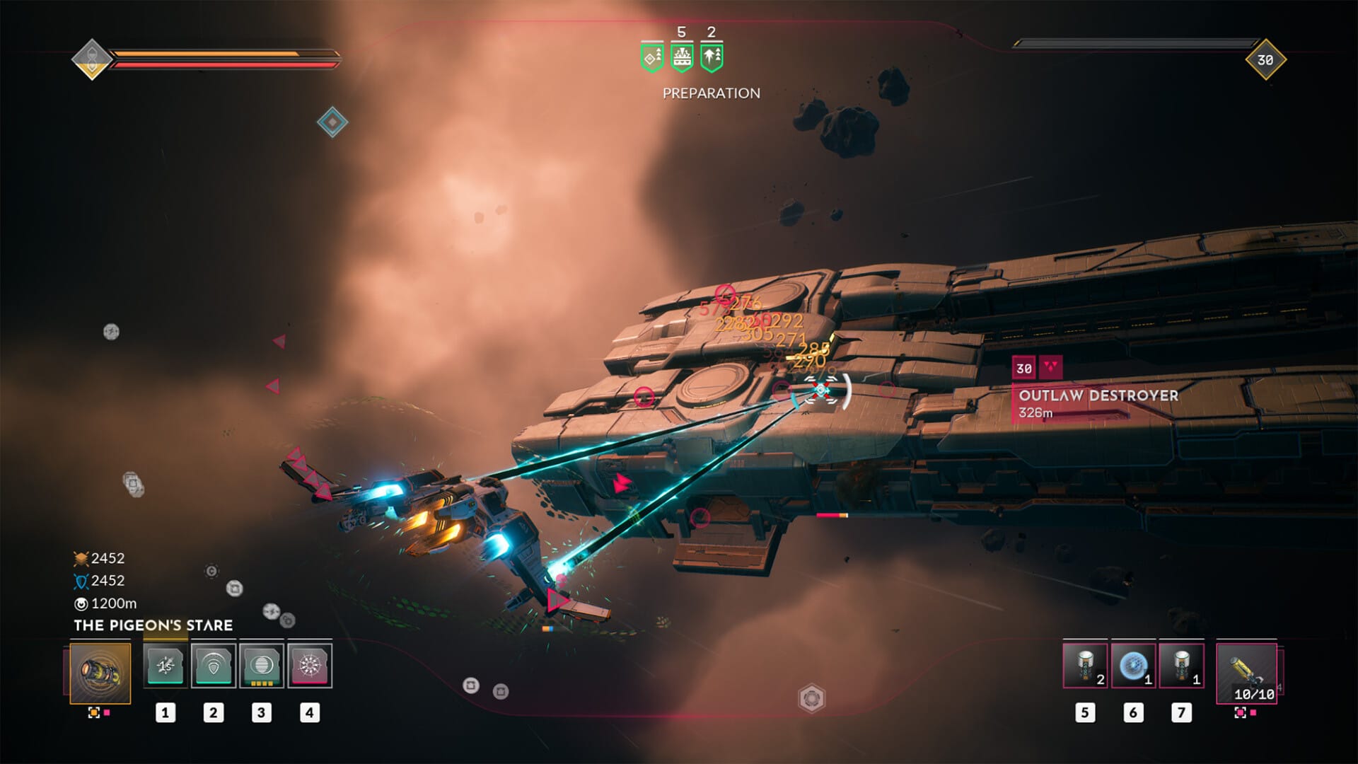 космический корабль атакует эсминца Everspace 2 геймплей