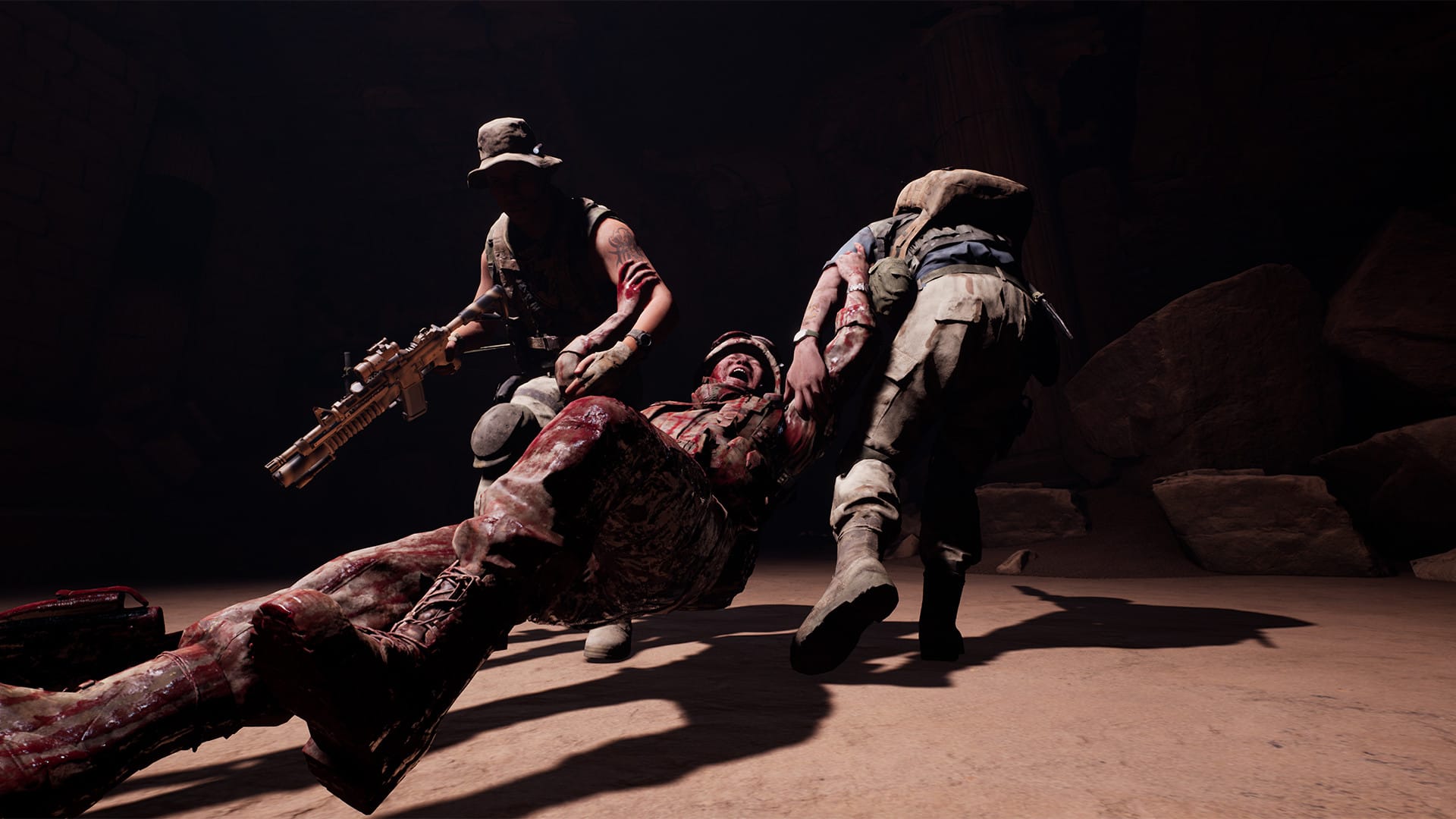 сюжетная сцена помощи напарнику The Dark Pictures Anthology: House of Ashes