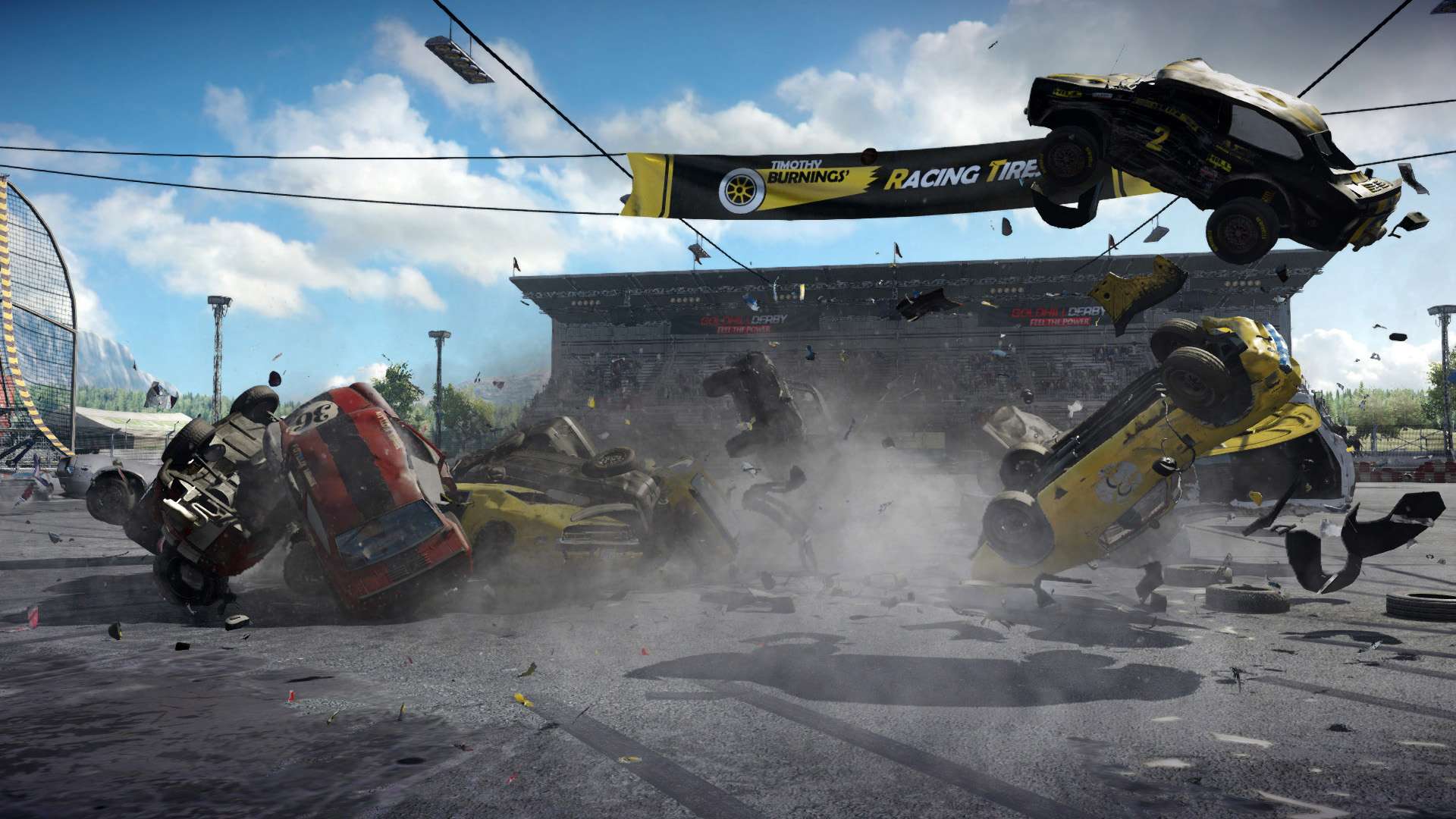 в Wreckfest автомобиле разлетаются в разные стороны 