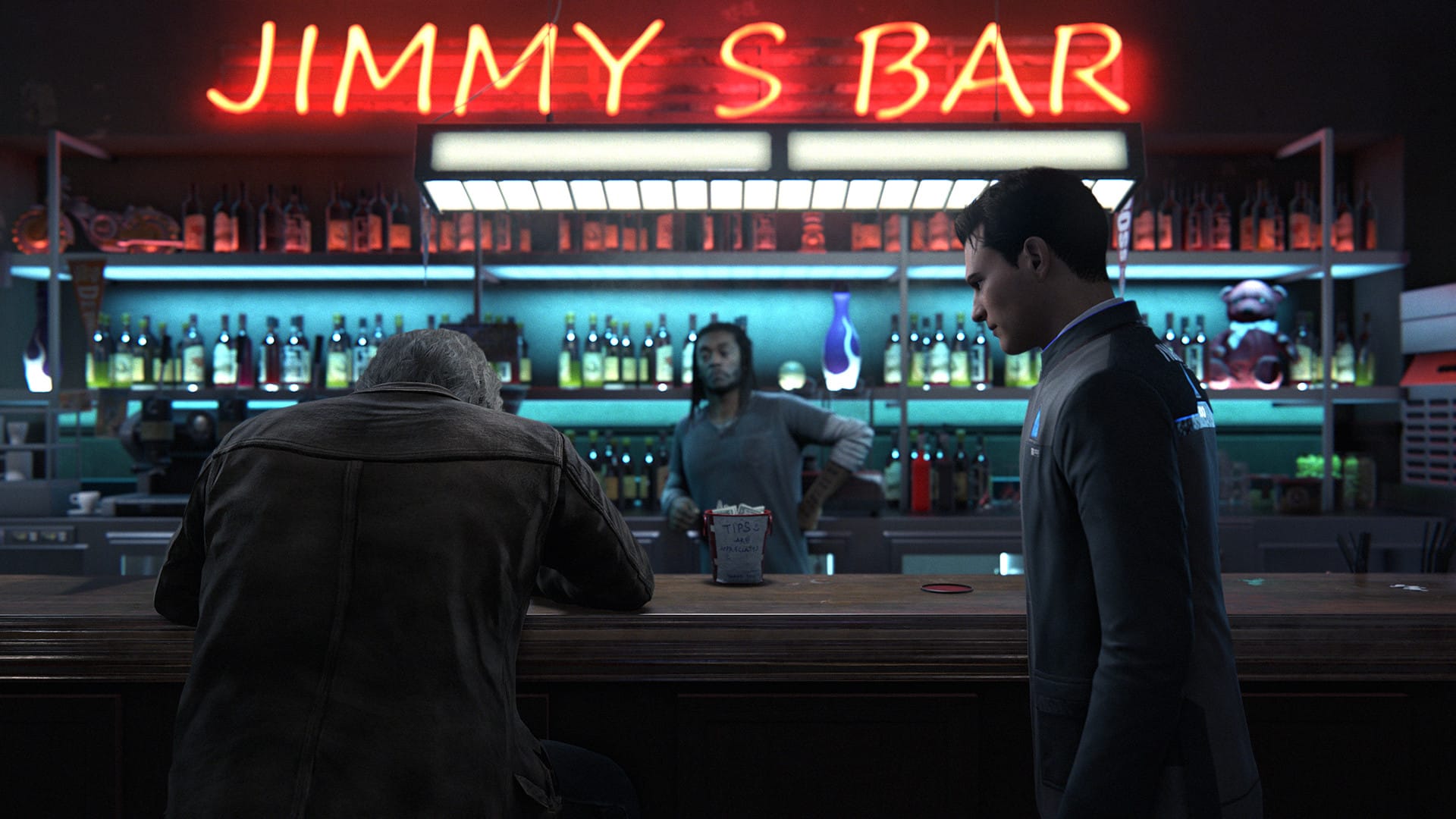 сюжетная сцена встречи в Jimmy S Bar Detroit: Become Human