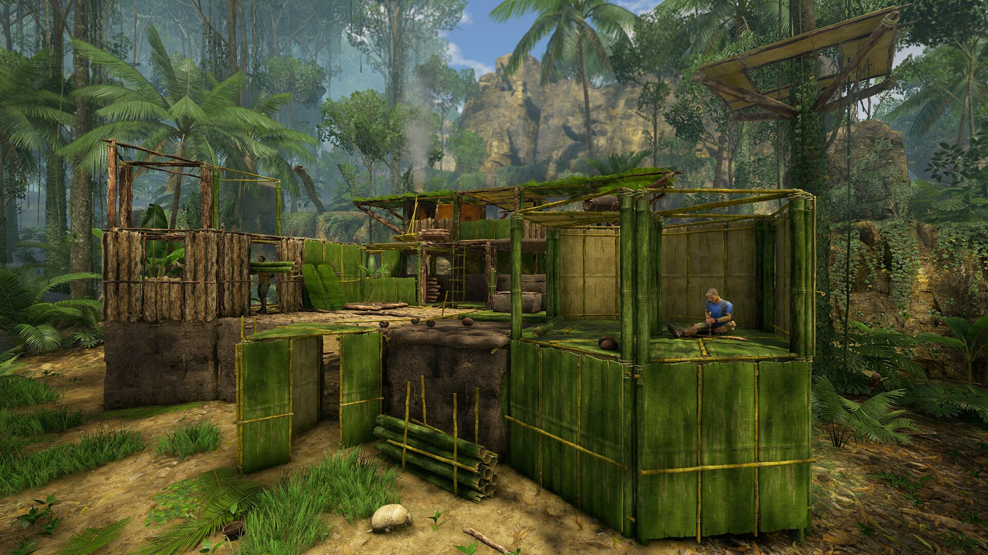 персонаж Green Hell занят постройкой жилища