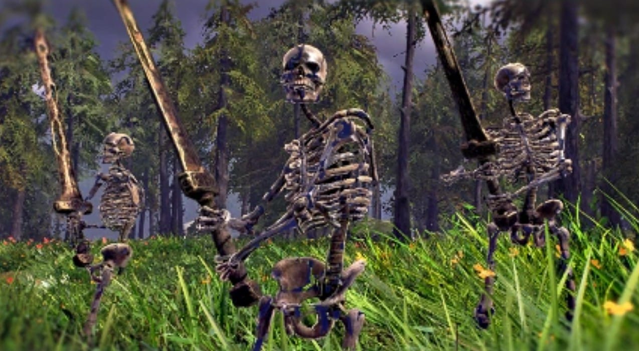 скелет-воин в ASKA сражается сообща