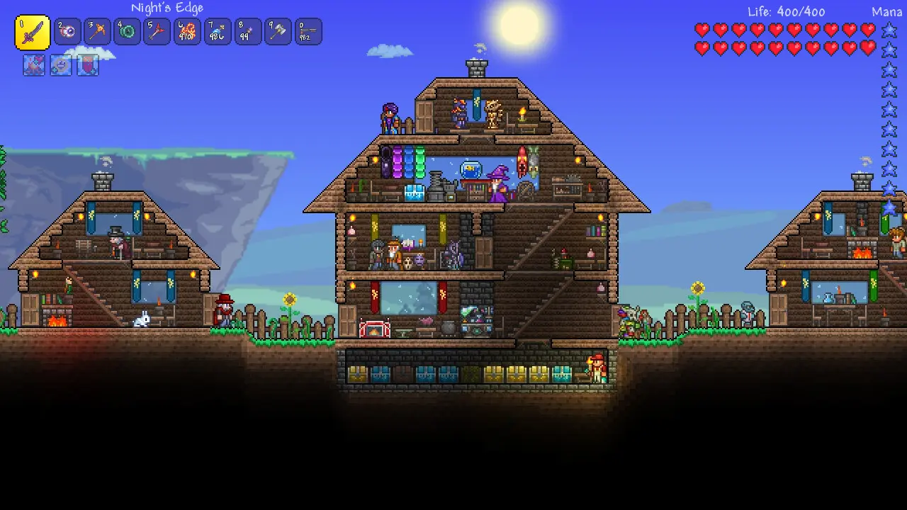 большие пиксельные домики в Terraria