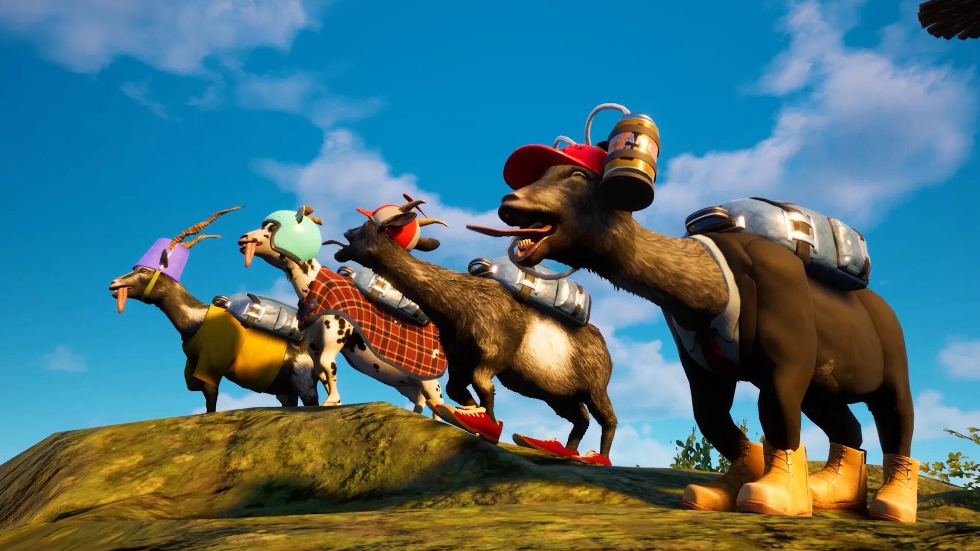 четыре веселых козла стоят на горе Goat Simulator: Remastered