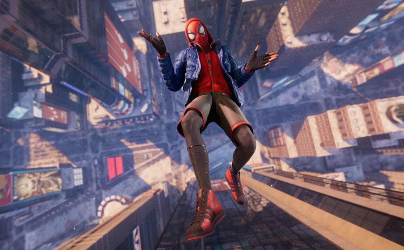 Человек-паук летит в низ Marvel’s Spider-Man: Miles Morales