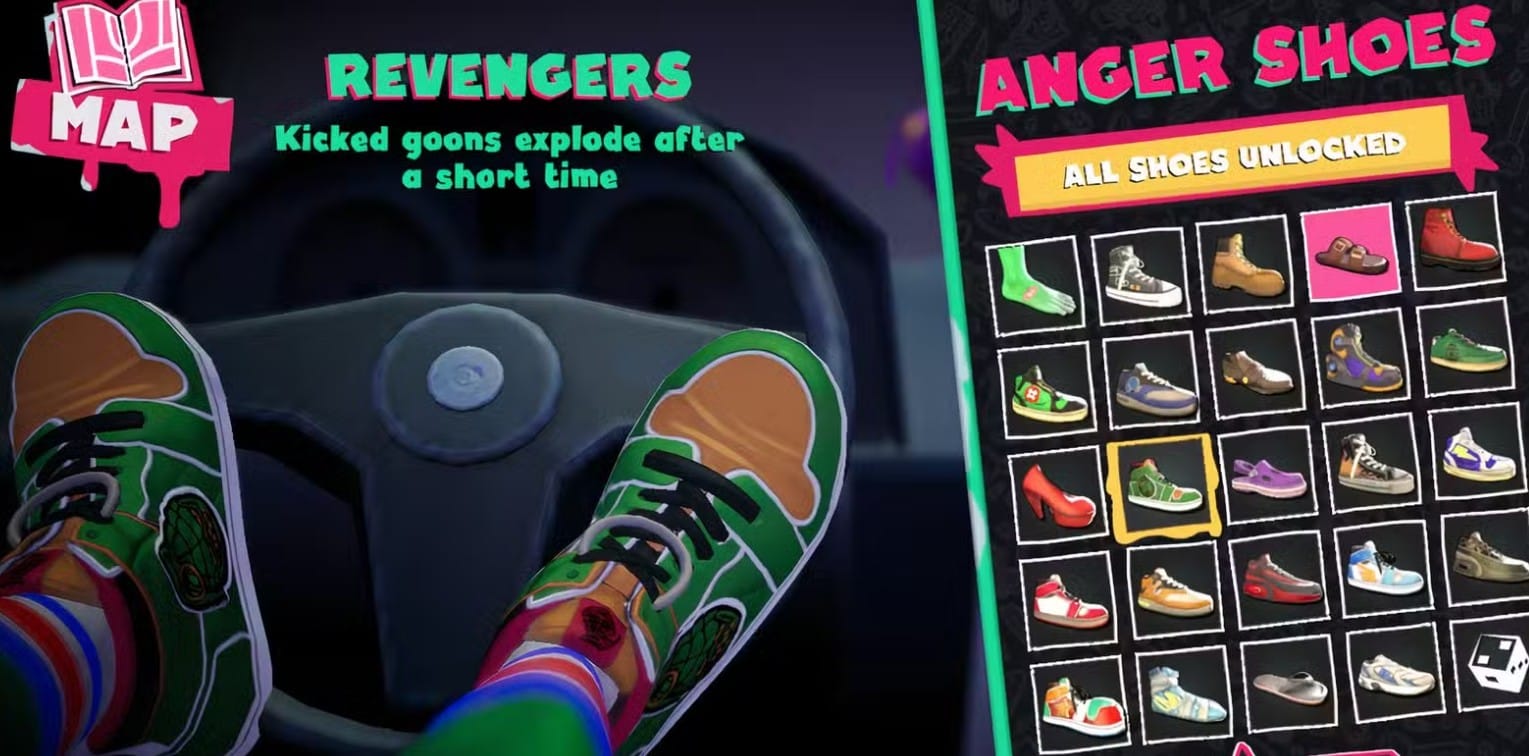 выбор обуви Anger Foot интерфейс