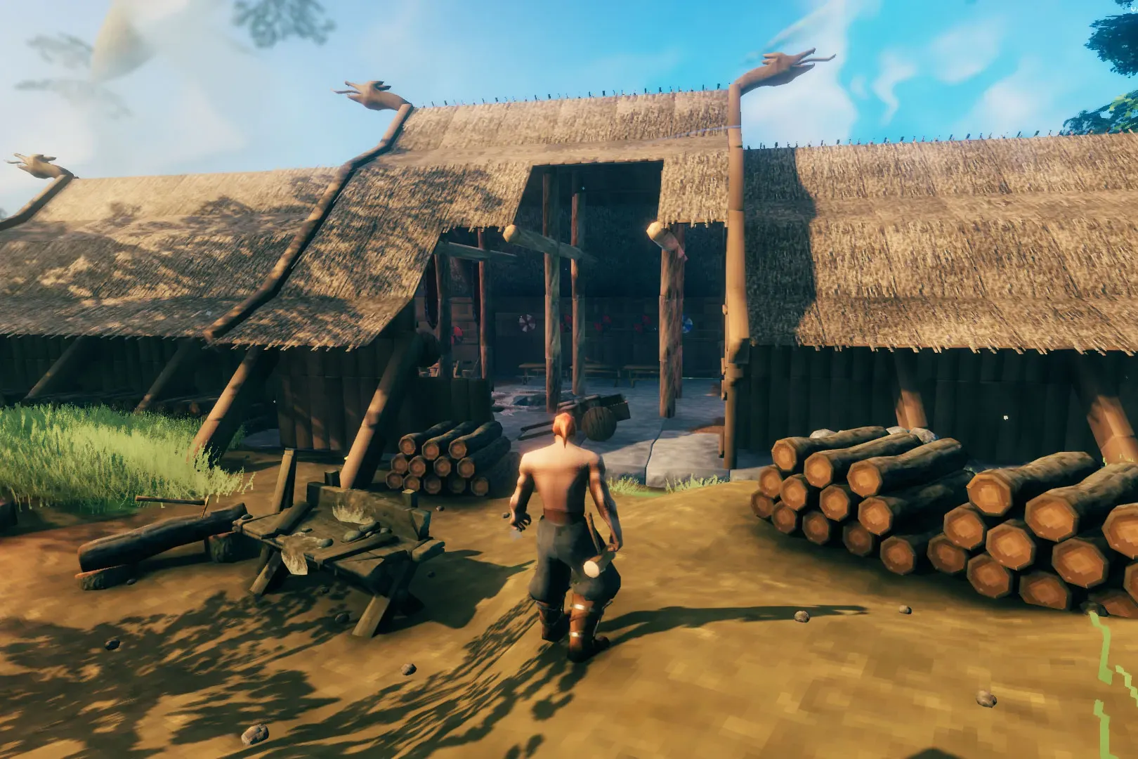 могучий викингг занимается по хозяйству в Valheim