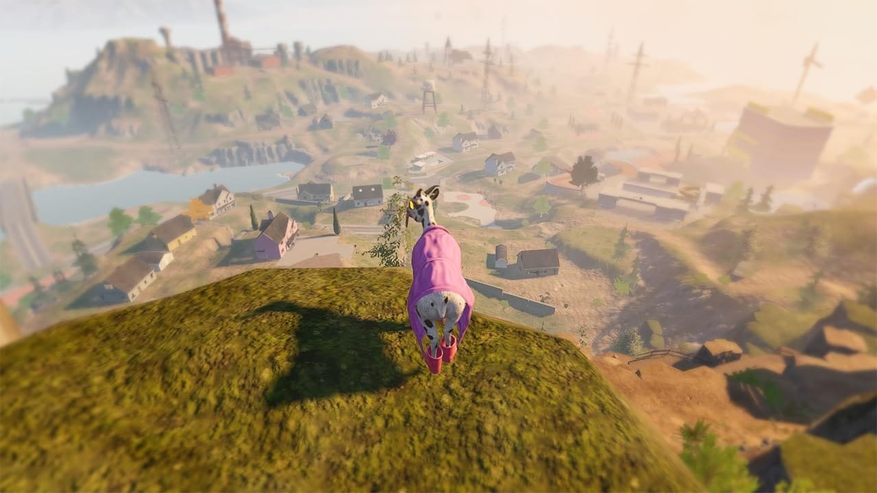главный герой на горе оглядывает территорию в Goat Simulator: Remastered