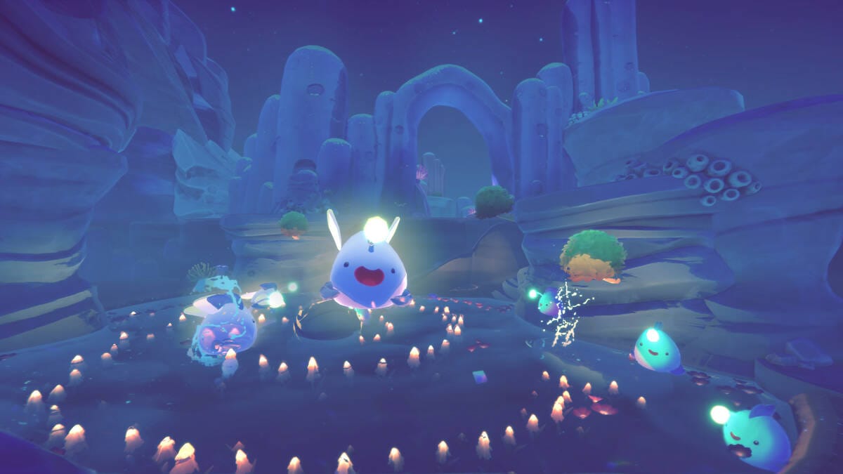 слаймы светятся в ночи Slime Rancher 2