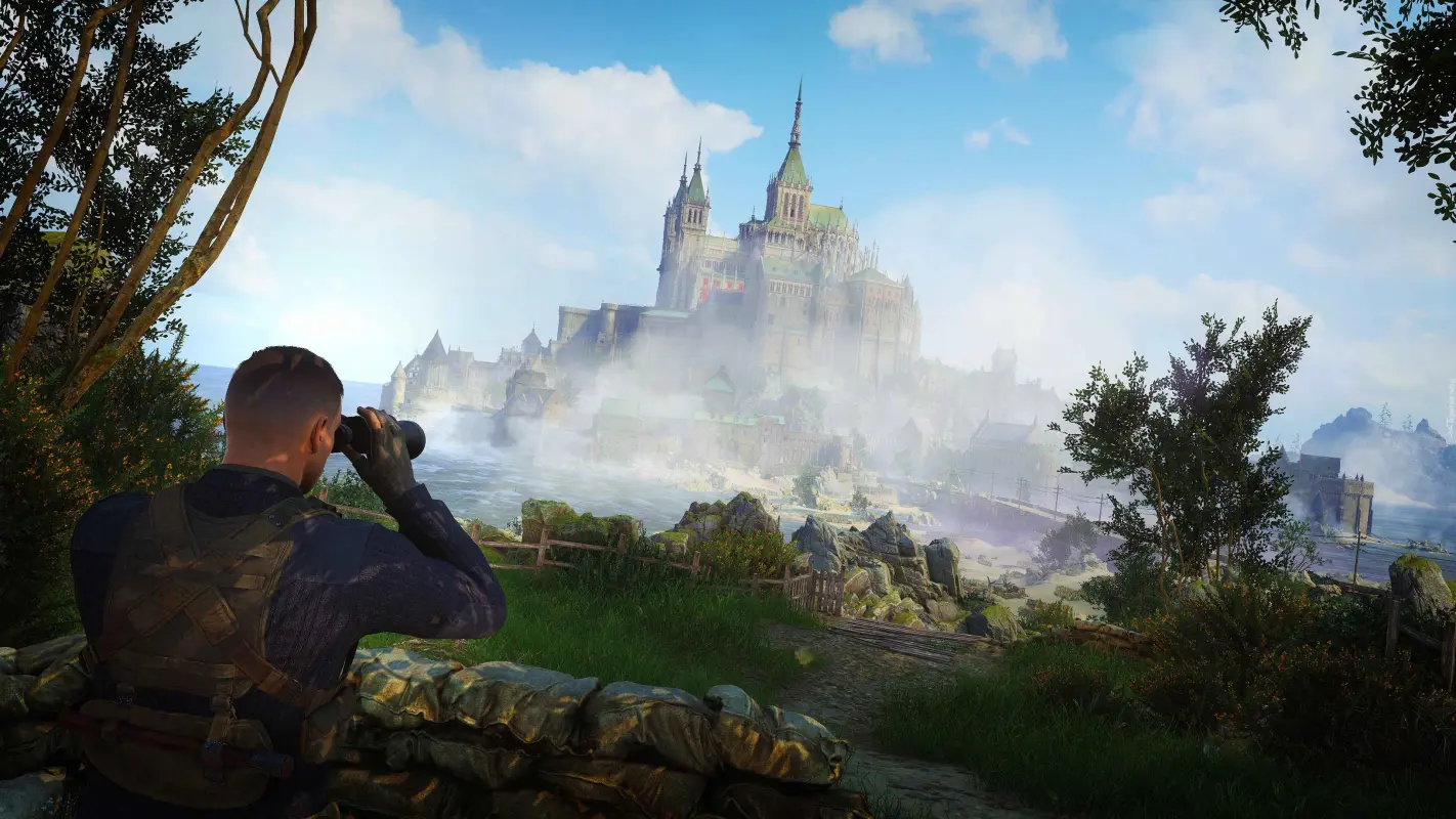 главный герой оценивает территорию в Sniper Elite 5