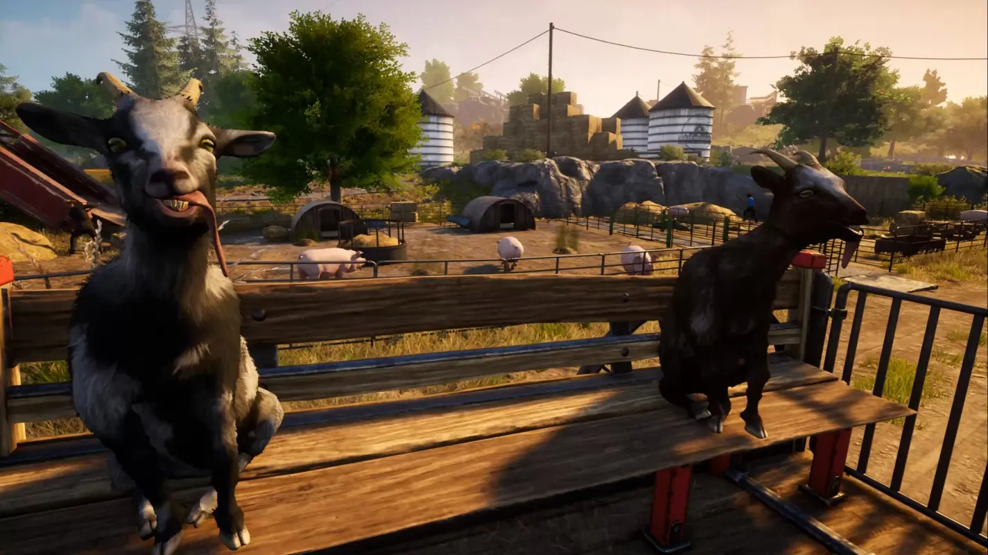 козл сидят на лавке в Goat Simulator 3