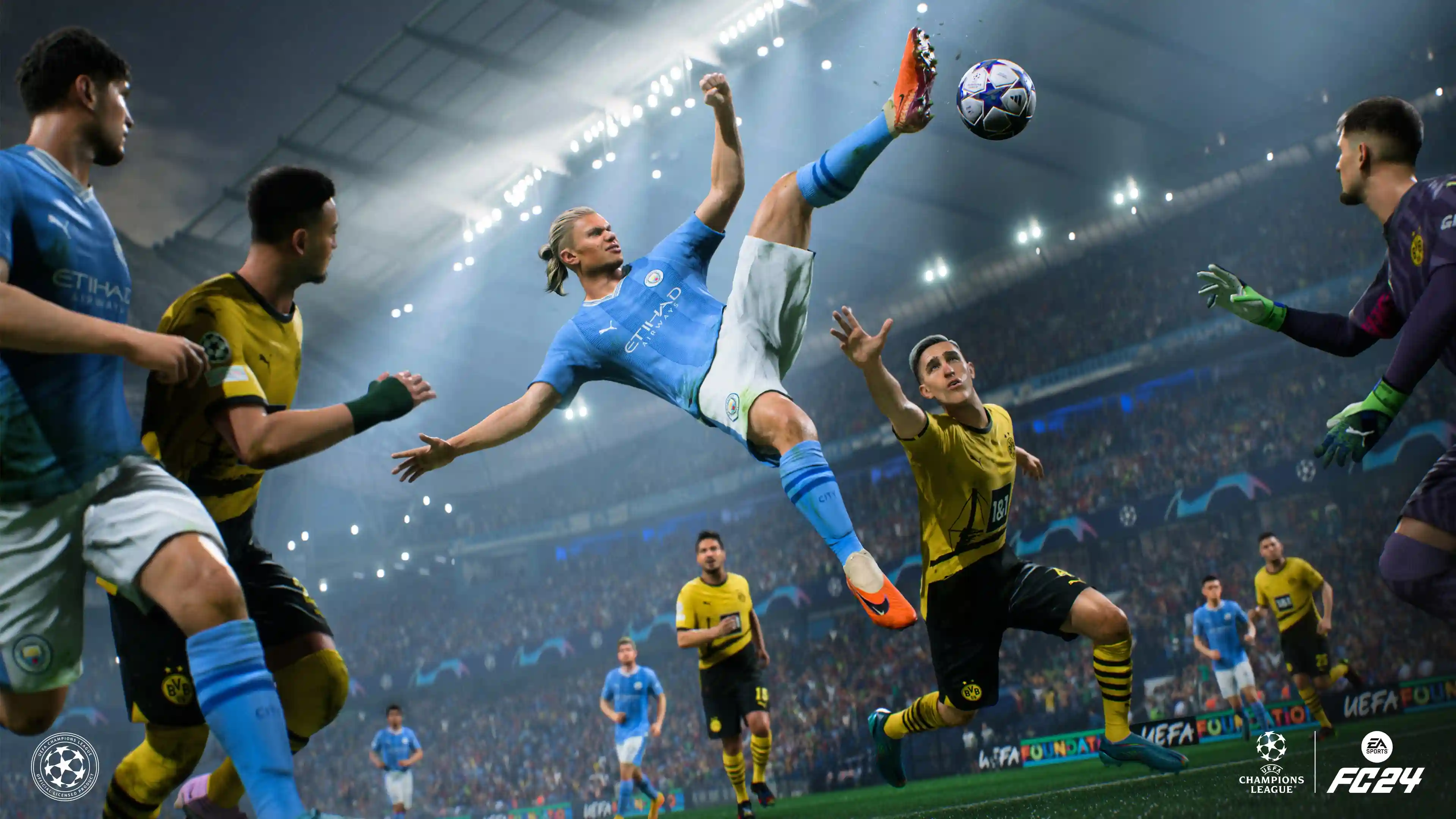 Эрлинг Холанд бьет через себя в EA Sports FC 24