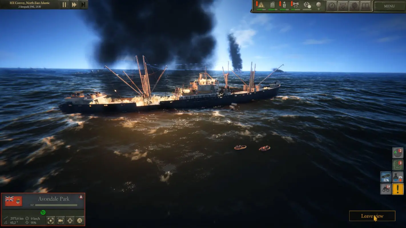 корабль врага уничтожен в UBOAT