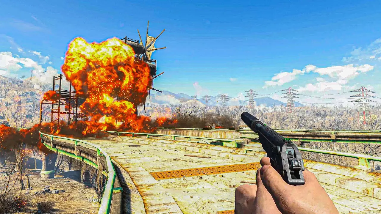 эппичный взрыв от пули пистолета в Fallout 4