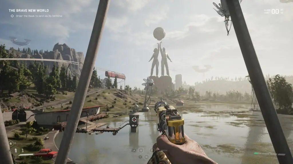 желтый пистолет в руках героя Atomic Heart