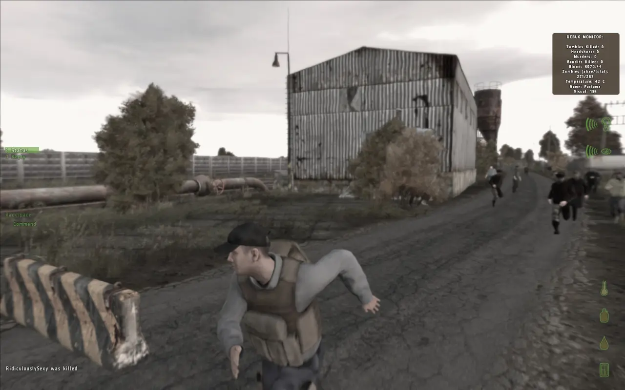 герой бежит от толпы зомби в DayZ