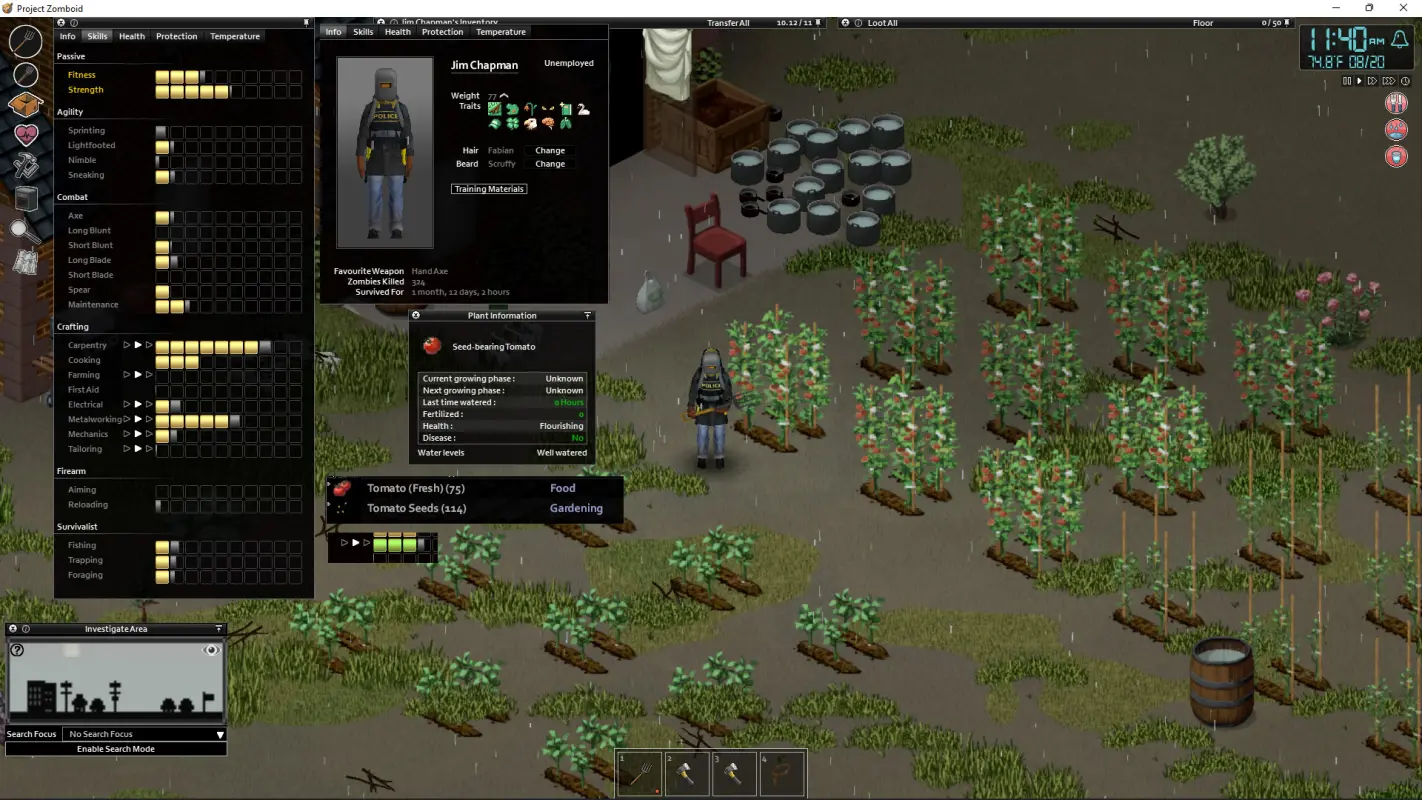 апгрейд персонажа в Project Zomboid