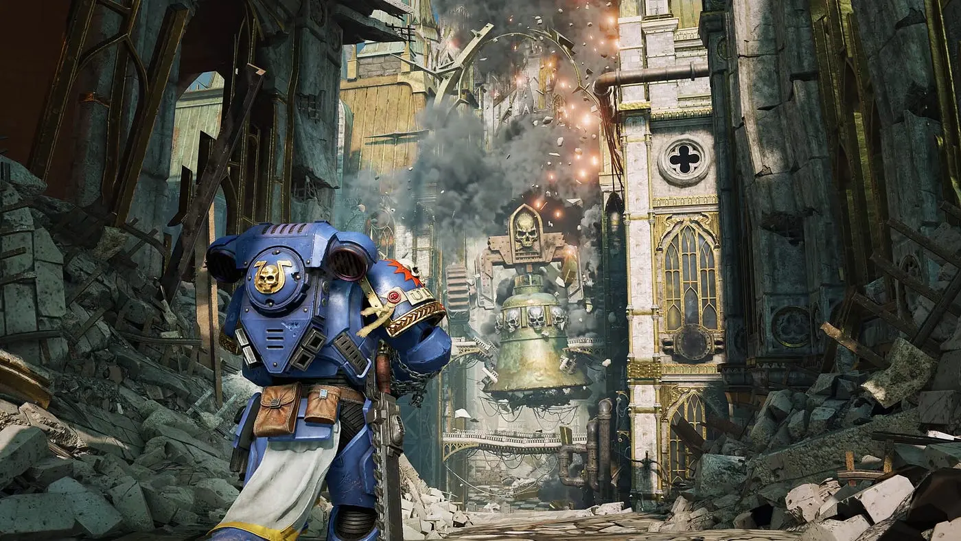 герой идет на битву в Warhammer 40,000: Space Marine 2