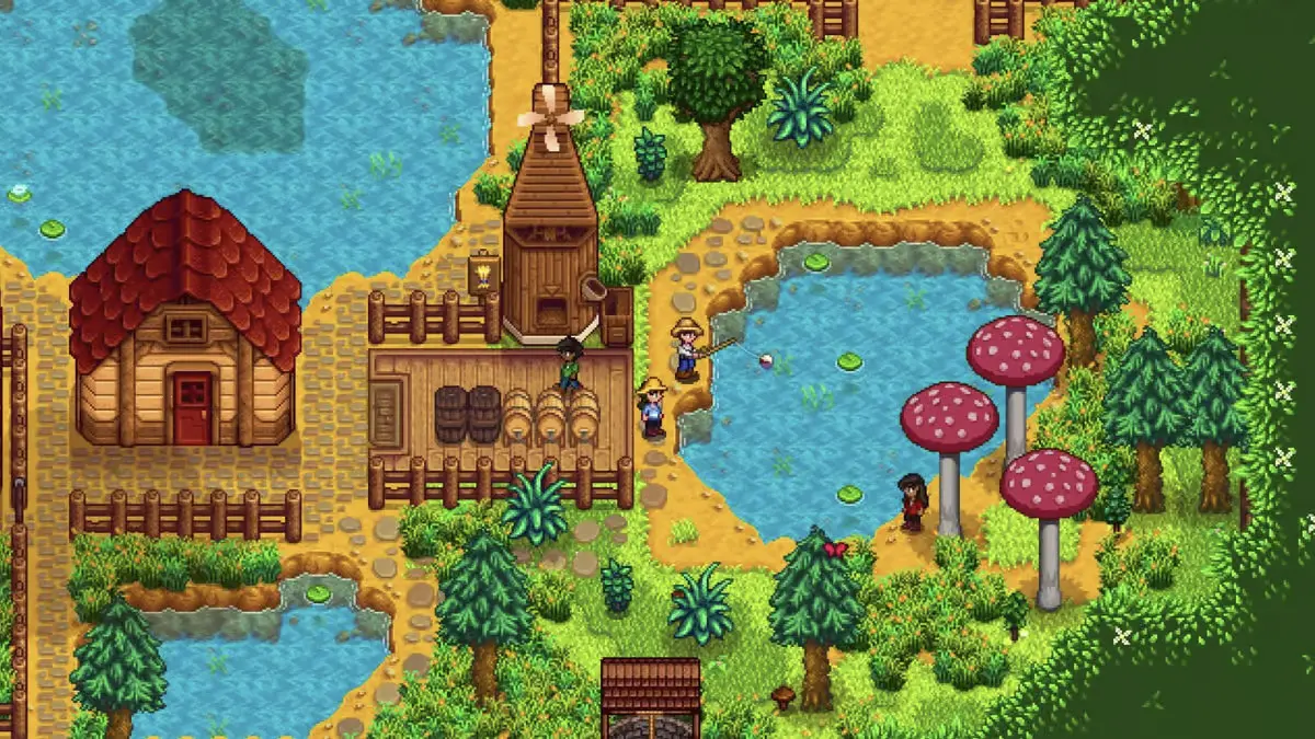 персонажи ловят рыбу в Stardew Valley