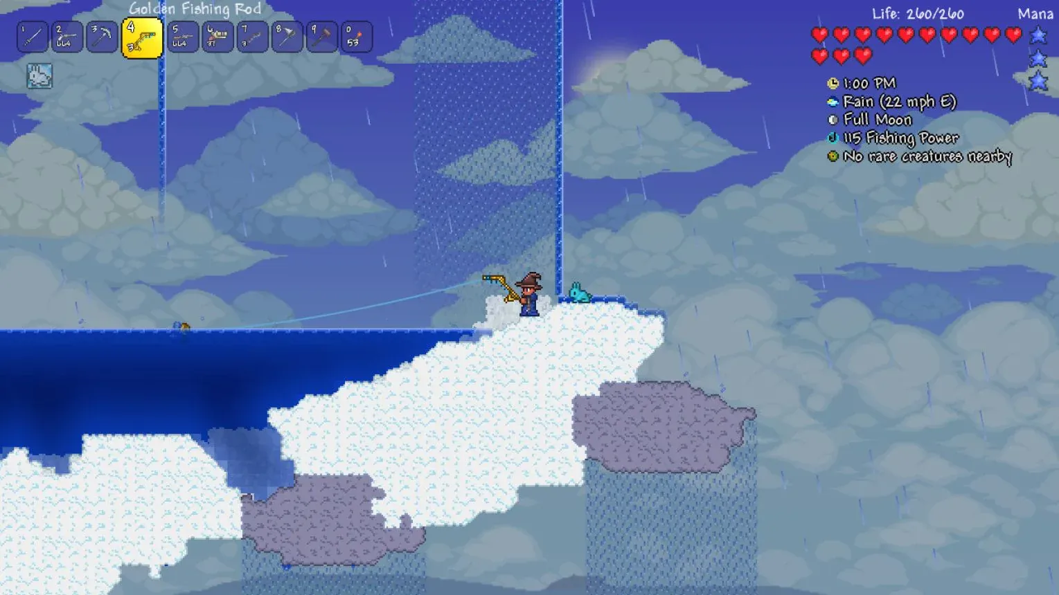 герой ловит рыбу в облаках в Terraria