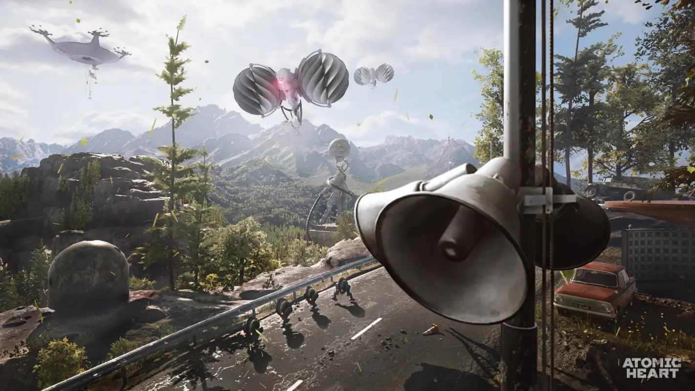 космические корабли в небе Atomic Heart