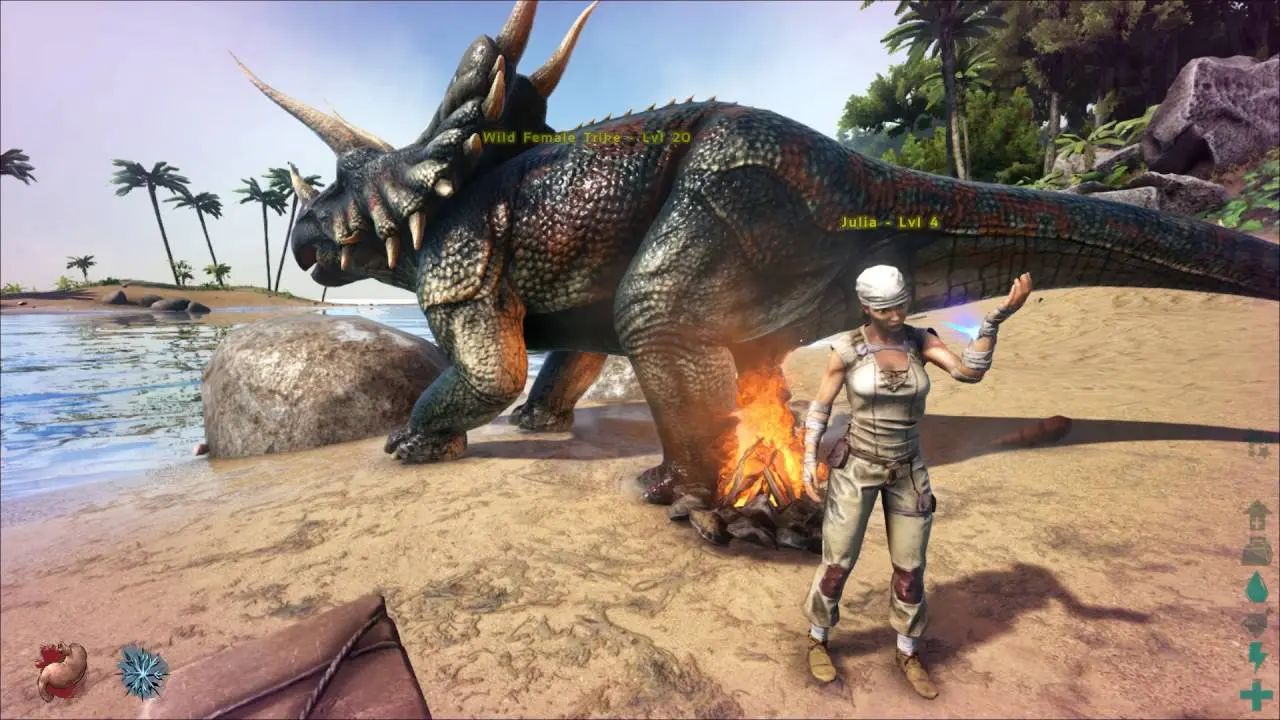 динозавр ногой стоит в костре в Ark: Survival Evolved