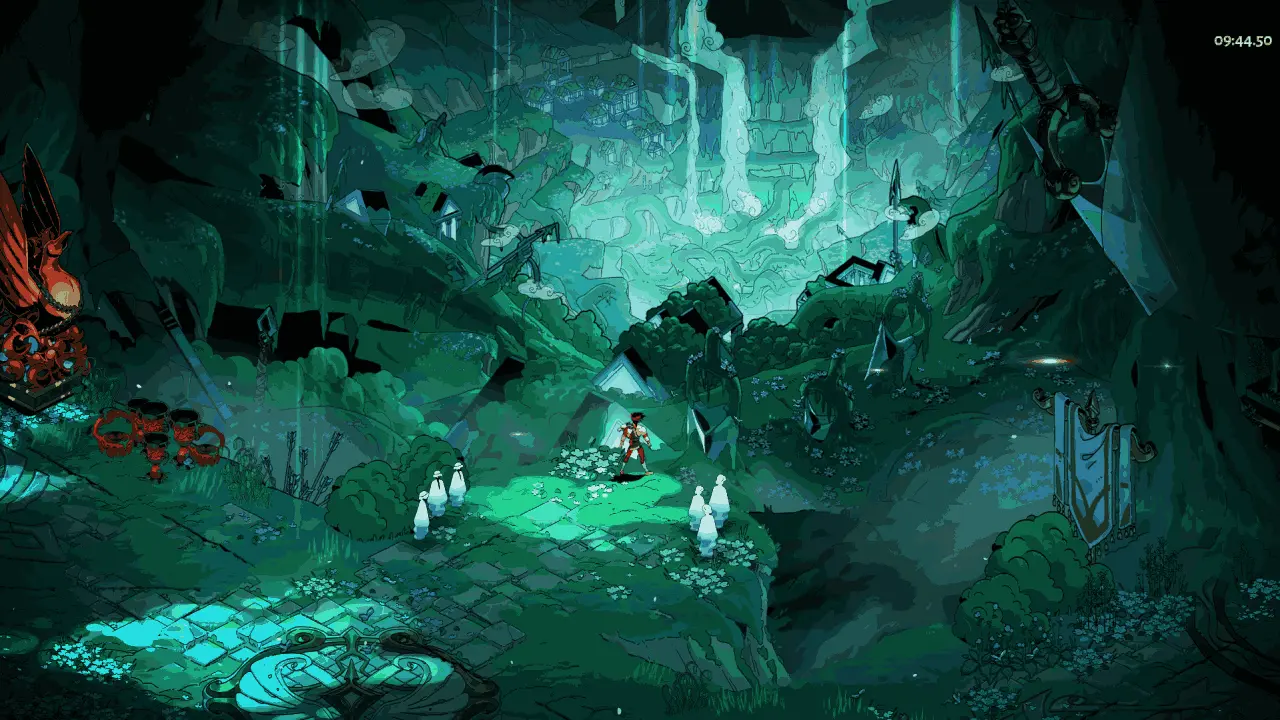 персонаж идет по таинственному месту в Hades 2