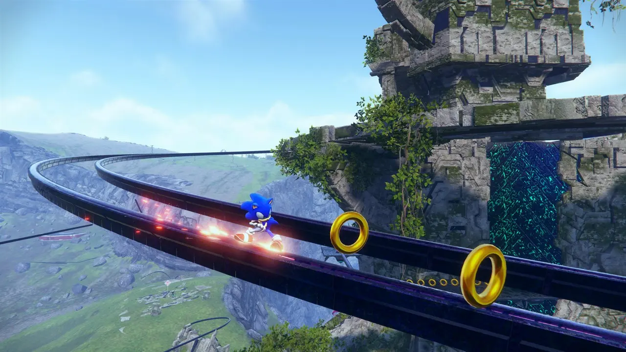 Соник собирает золотые колечки Sonic Frontiers