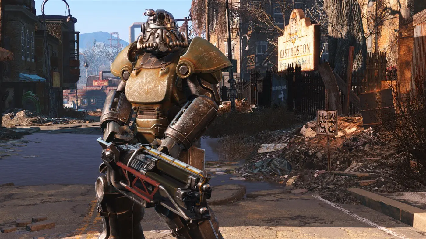 железный боец с большим оружием в Fallout 4