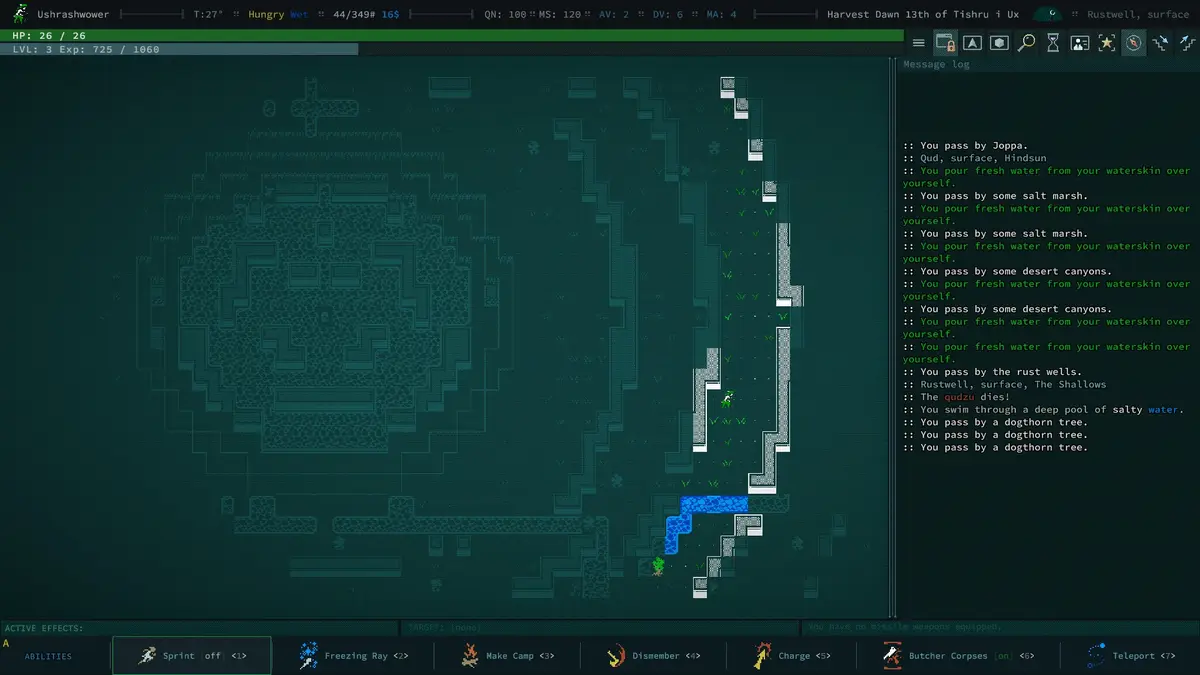 диалог в игре Caves of Qud интерфейс