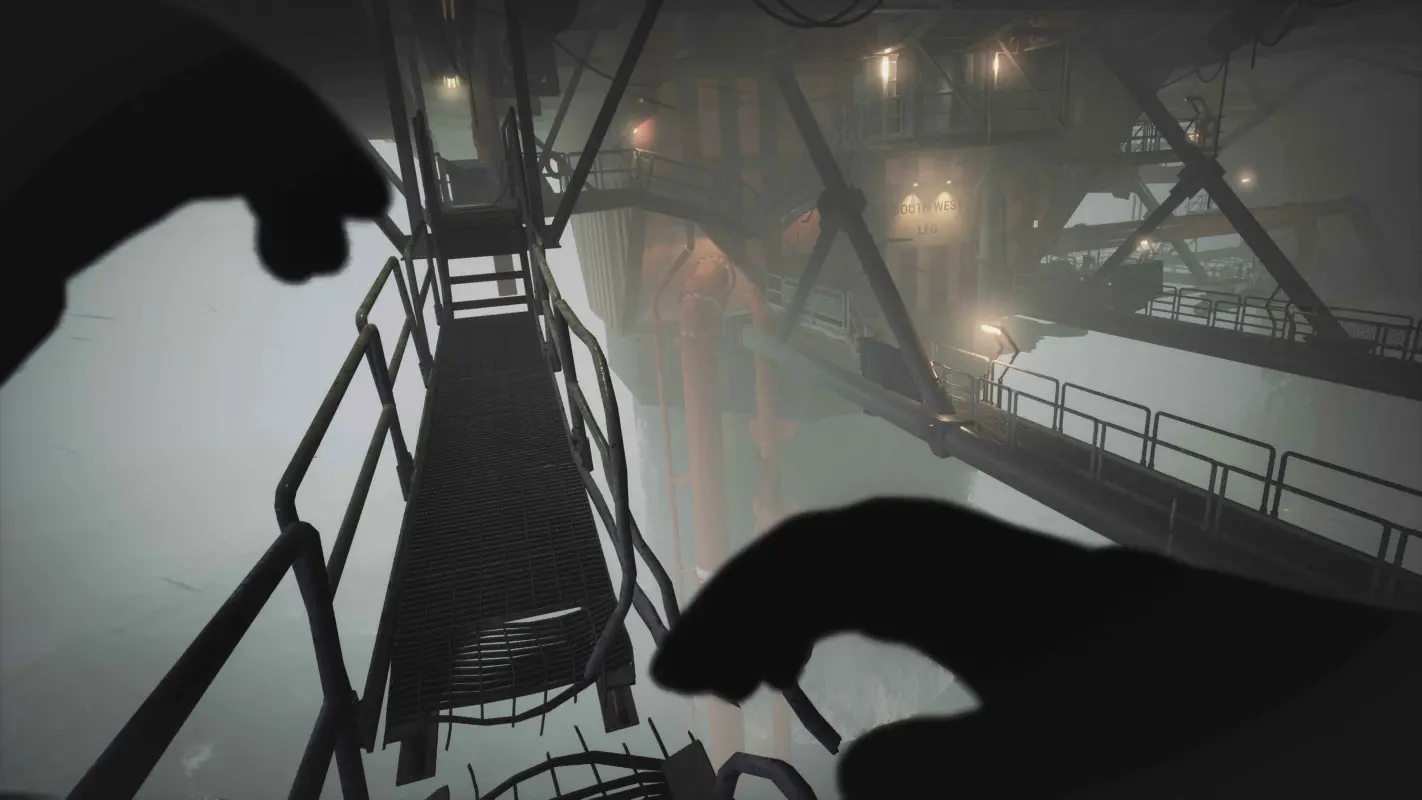 лестница рушится перед героем в Still Wakes the Deep