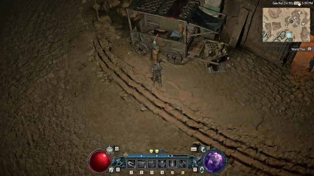 осмотр старой повозки в Diablo 4