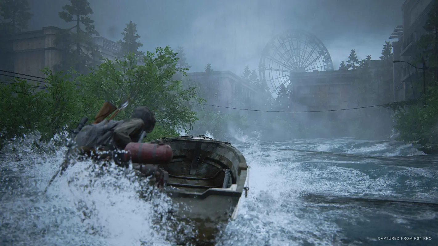 персонаж плывет на катере в The Last of Us Part 1 