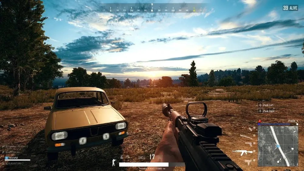 герой встречает рассвет с автоматом в руках в PUBG